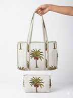 Palm Paradise – White Quilted Tote & Pouch Set