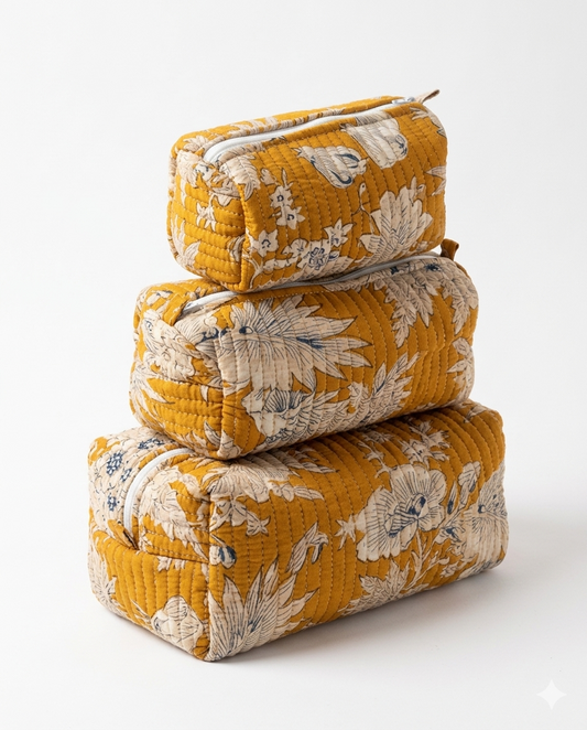 Yellow Floral – Utility Pouch Pack of 3