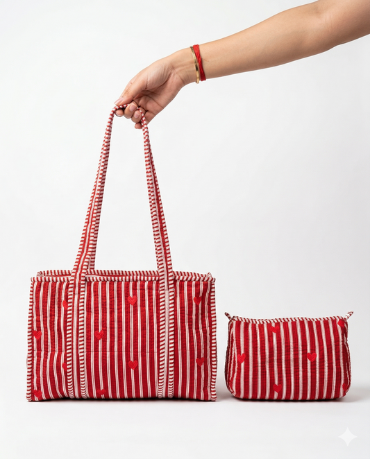 Heart Riot – Red Quilted Tote & Pouch Set