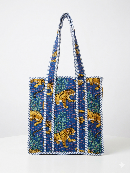 Blue leopard – Quilted Mini Tote Bag 12X12