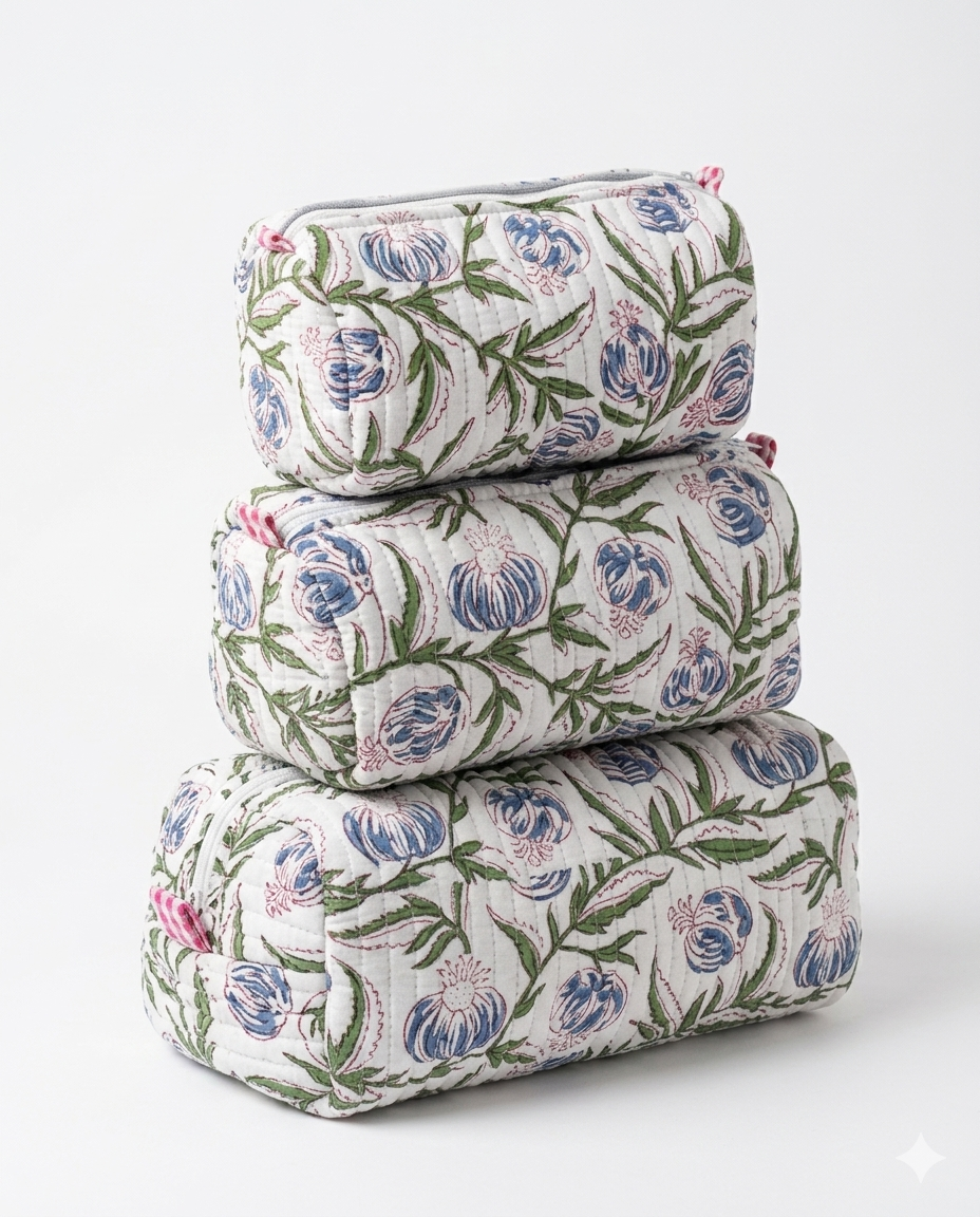 White Green floral – Utility Pouch Pack of 3