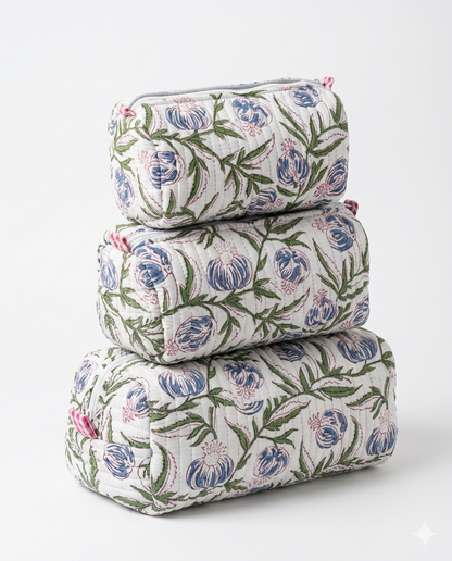 White Green floral – Utility Pouch Pack of 3