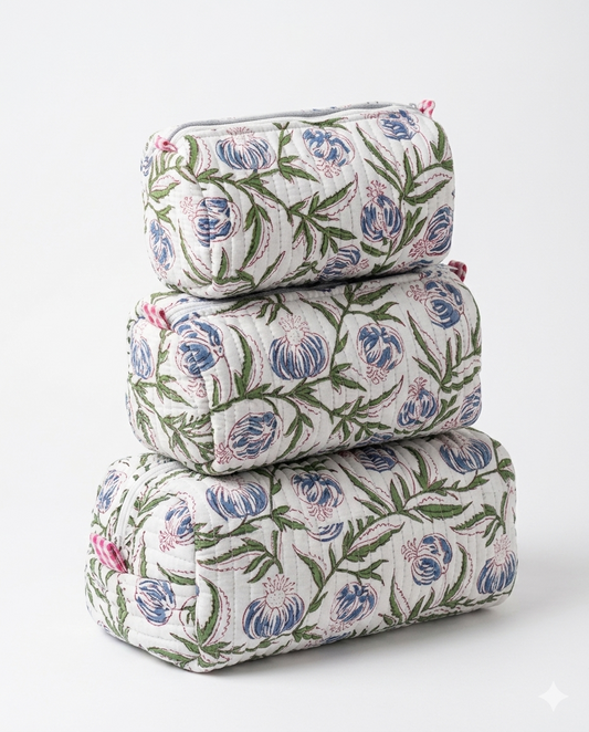 White Green floral – Utility Pouch Pack of 3