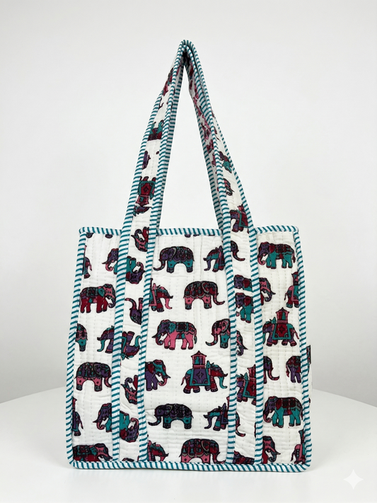 White Elephant– Quilted Mini Tote Bag 12X12