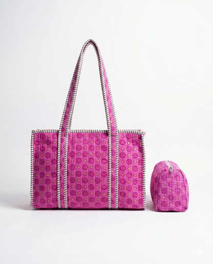 Lavender Pop – Bubble Quilted Tote & Pouch Set
