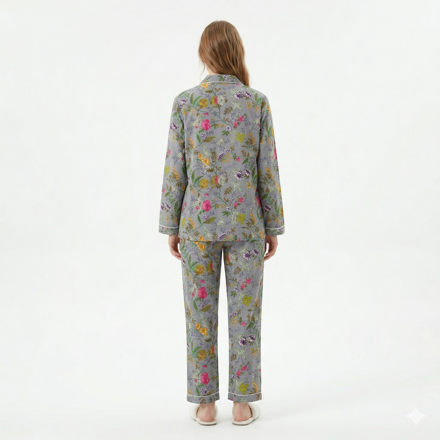 Women's Grey Garden Whispers Cotton Night Suit Set – Elegant Two Piece Pajama Set