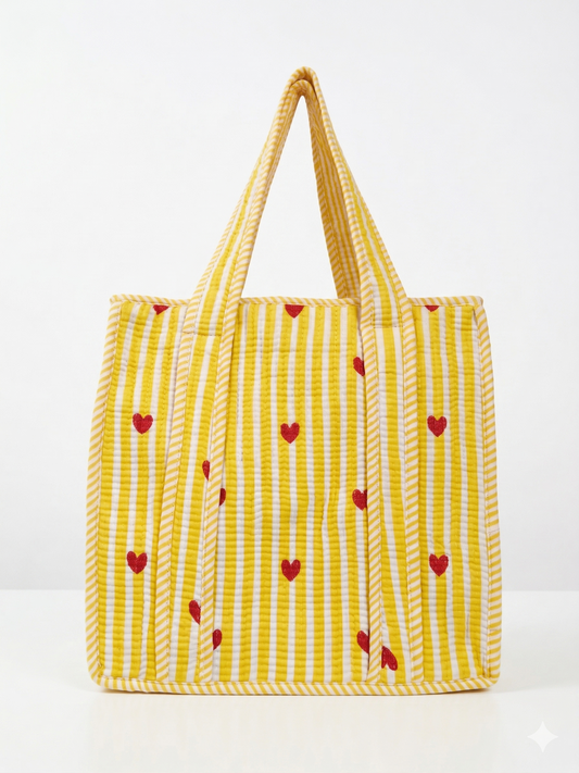 Yellow hearts – Quilted Mini Tote Bag 12X12