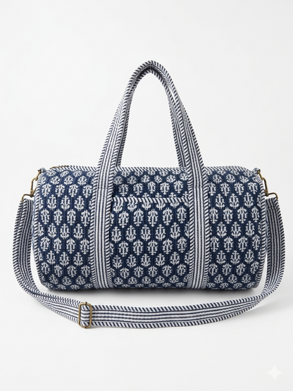 Navy blue - 2 Quilted Cotton Duffle Bag – Lightweight Travel Weekender