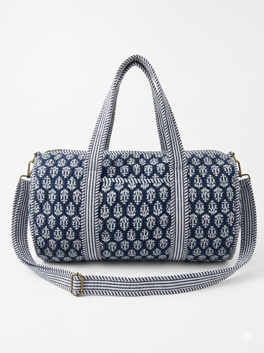 Navy blue - 2 Quilted Cotton Duffle Bag – Lightweight Travel Weekender