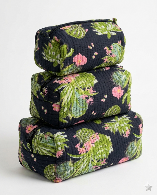 Black Floral-3– Utility Pouch Pack of 3