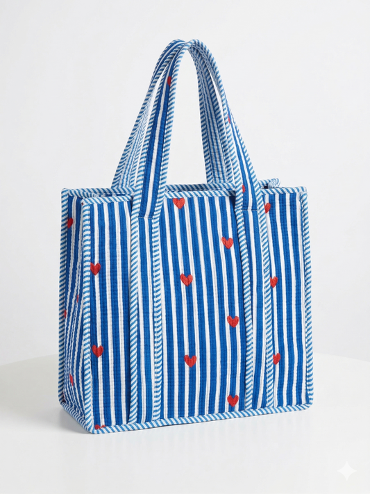 Blue hearts – Quilted Mini Tote Bag 12X12