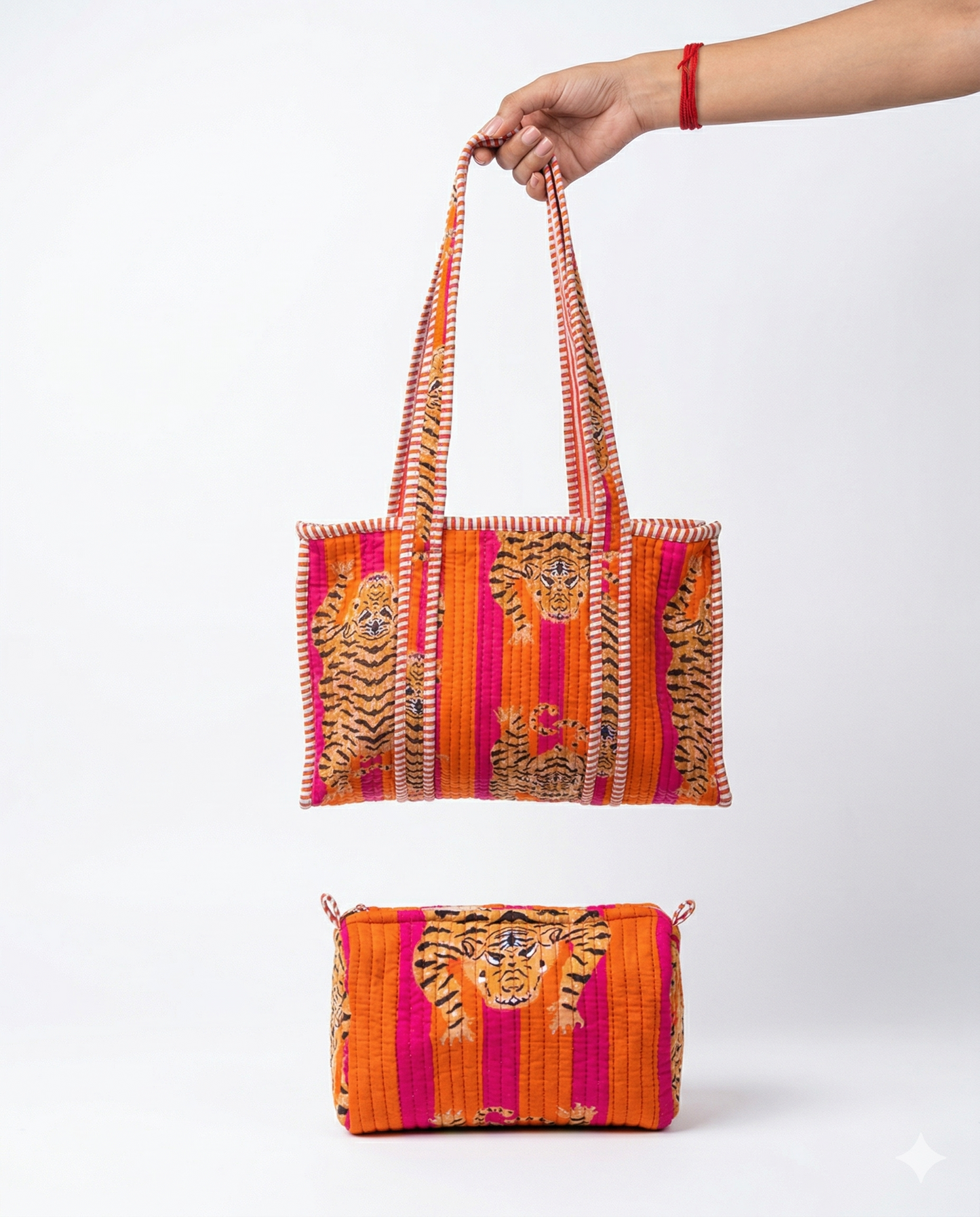 Tiger Tango – Tibetan Quilted Tote & Pouch Set