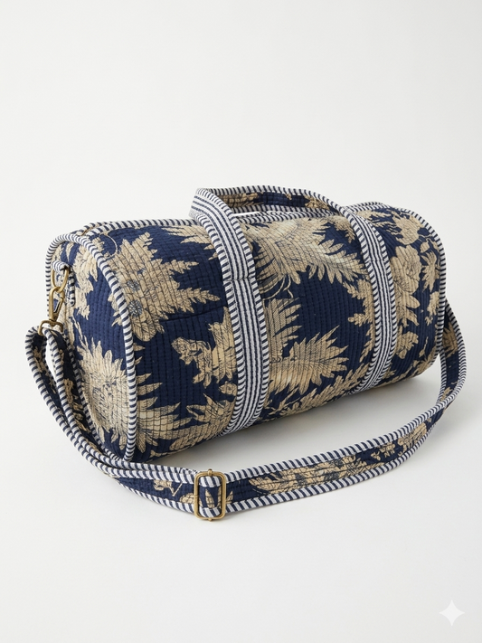 Navy blue - 1 Quilted Cotton Duffle Bag – Lightweight Travel Weekender