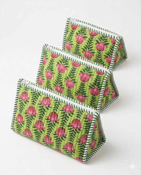 Green Lotus floral Pyramid – Utility Pouch Pack of 3