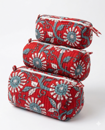 Red Blue floral – Utility Pouch Pack of 3