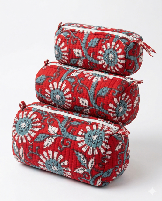 Red Blue floral – Utility Pouch Pack of 3