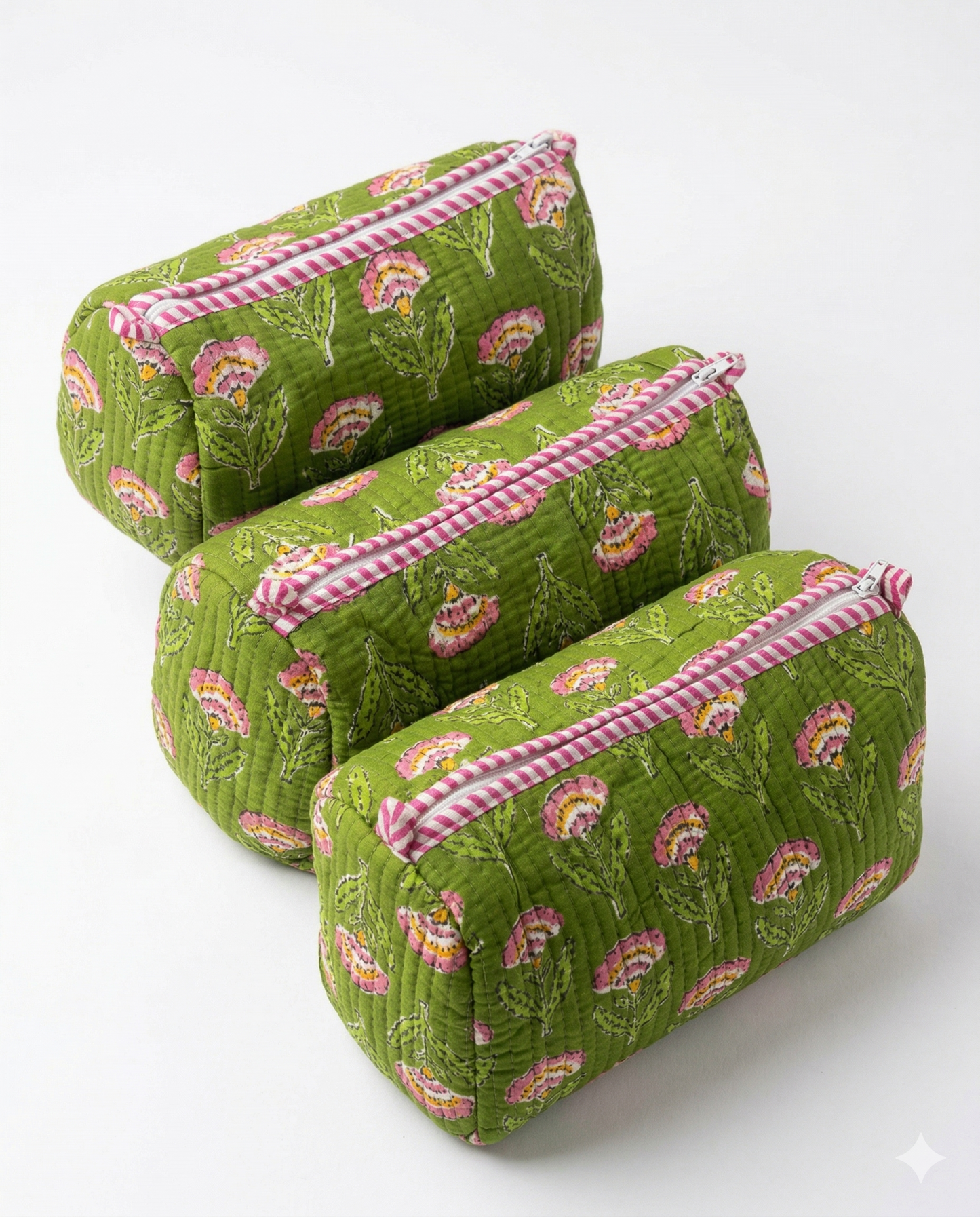 Green Pink Floral – Utility Pouch Pack of 3