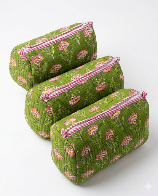 Green Pink Floral – Utility Pouch Pack of 3