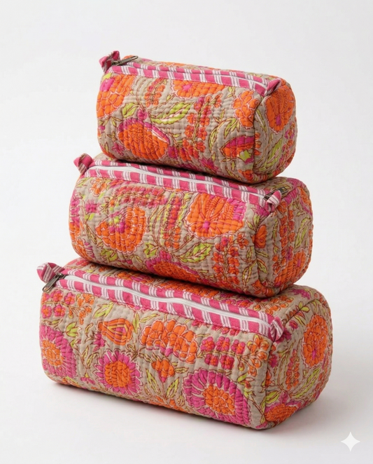 Orange pink floral – Utility Pouch Pack of 3