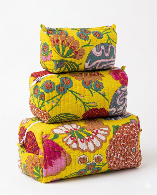 Yellow floral – Utility Pouch Pack of 3
