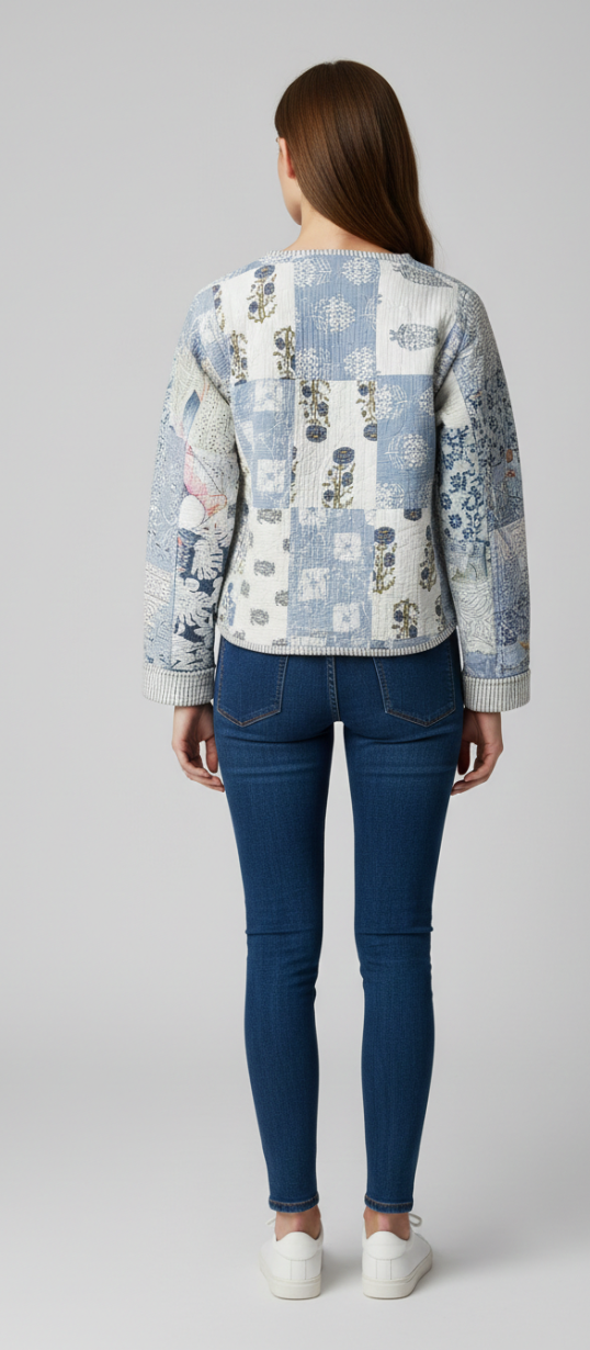 Women’s Pastel Patchwork Quilted Cotton Jacket | Front Button | Light Casual Jacket