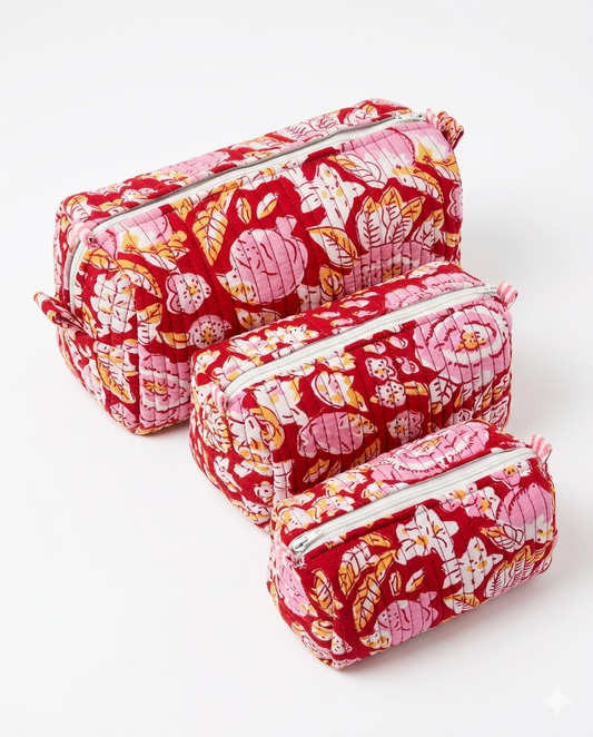 Red pink floral – Utility Pouch Pack of 3