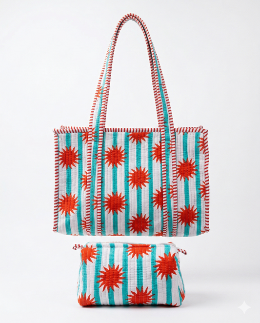 Minty Sunrise – Quilted Tote & Pouch Set