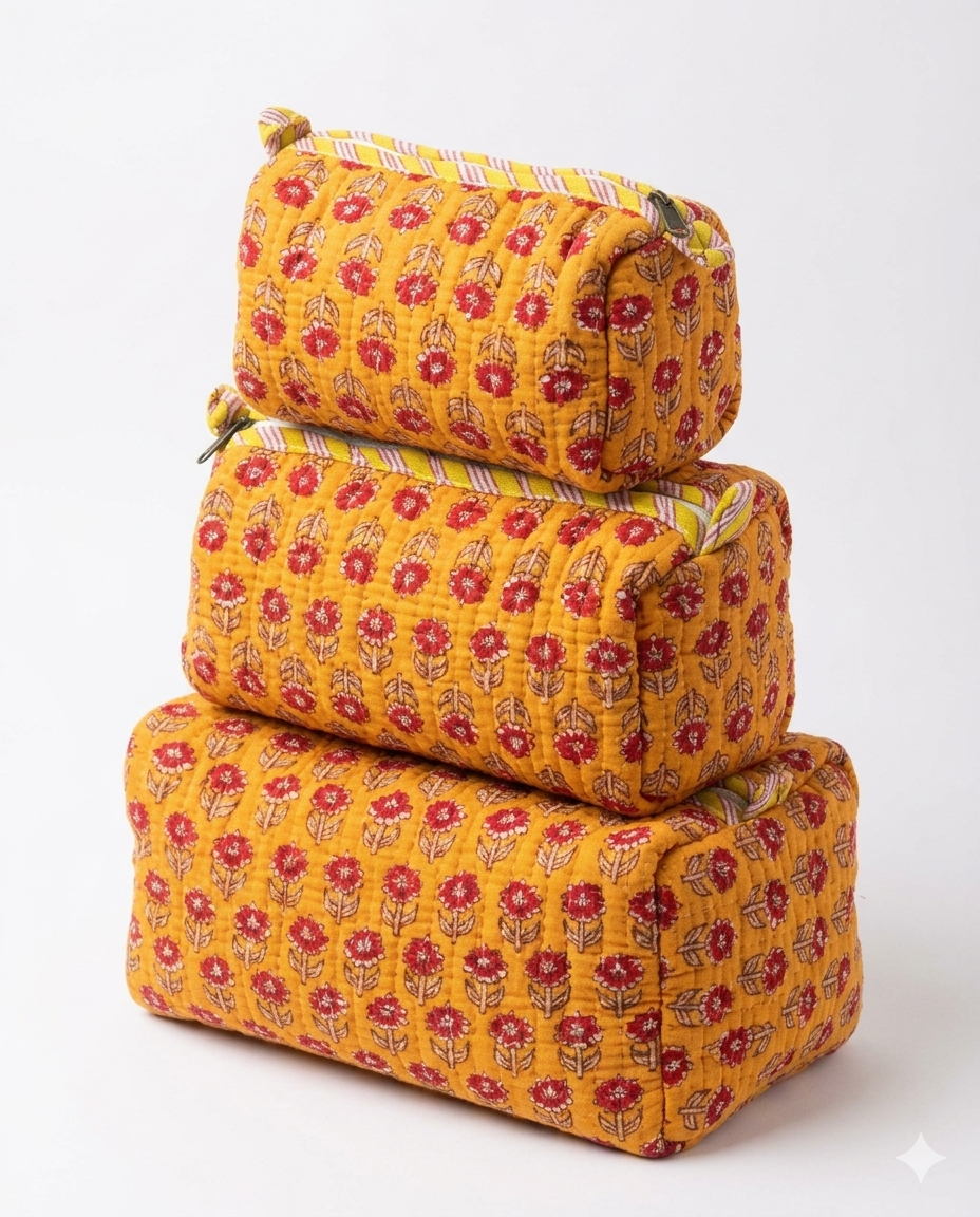 Yellow Red Floral – Utility Pouch Pack of 3