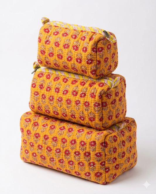 Yellow Red Floral – Utility Pouch Pack of 3