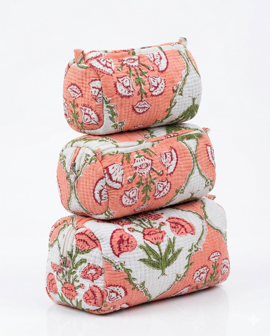 White peach Floral – Utility Pouch Pack of 3