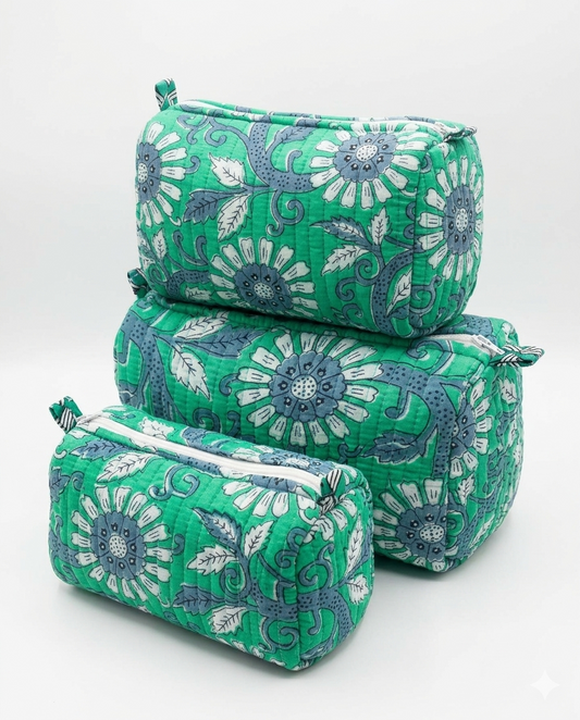 Green White Floral – Utility Pouch Pack of 3
