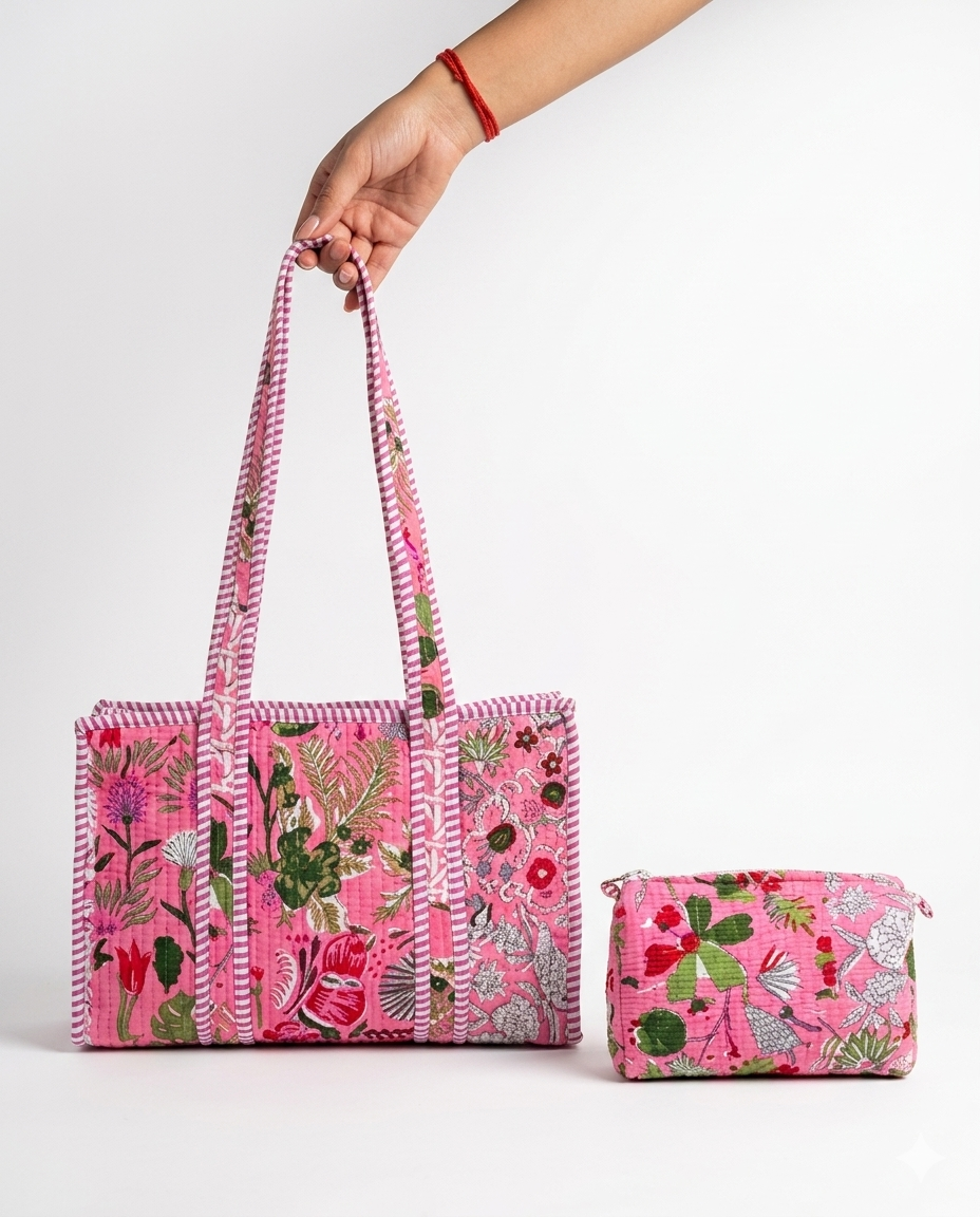 Patchwork Princess – Pink Quilted Tote & Pouch Set