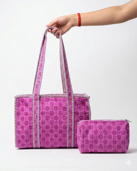 Lavender Pop – Bubble Quilted Tote & Pouch Set