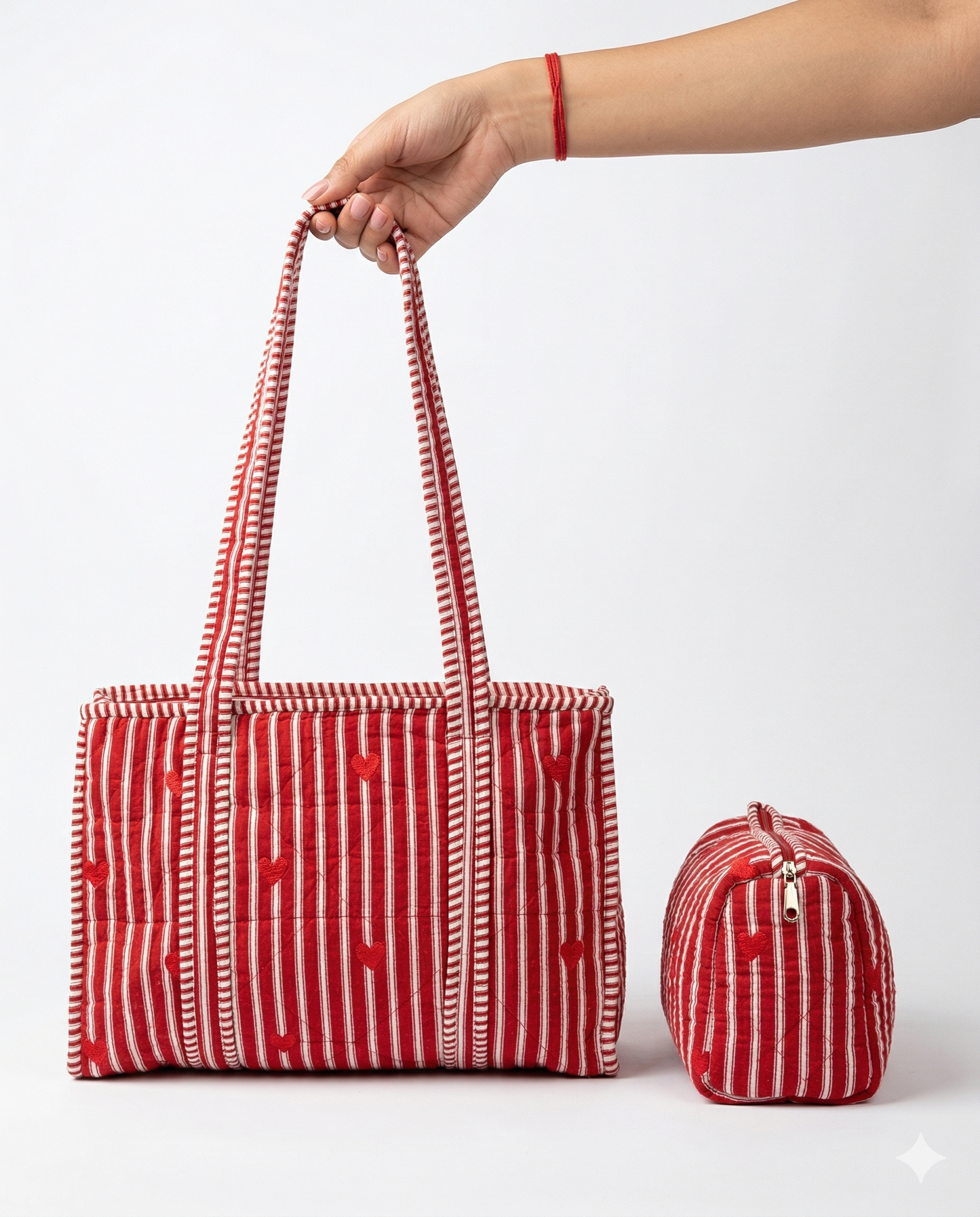 Heart Riot – Red Quilted Tote & Pouch Set
