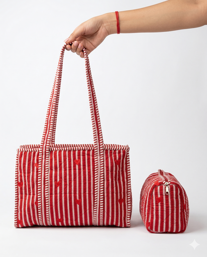 Heart Riot – Red Quilted Tote & Pouch Set