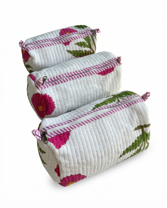 White pink floral – Utility Pouch Pack of 3