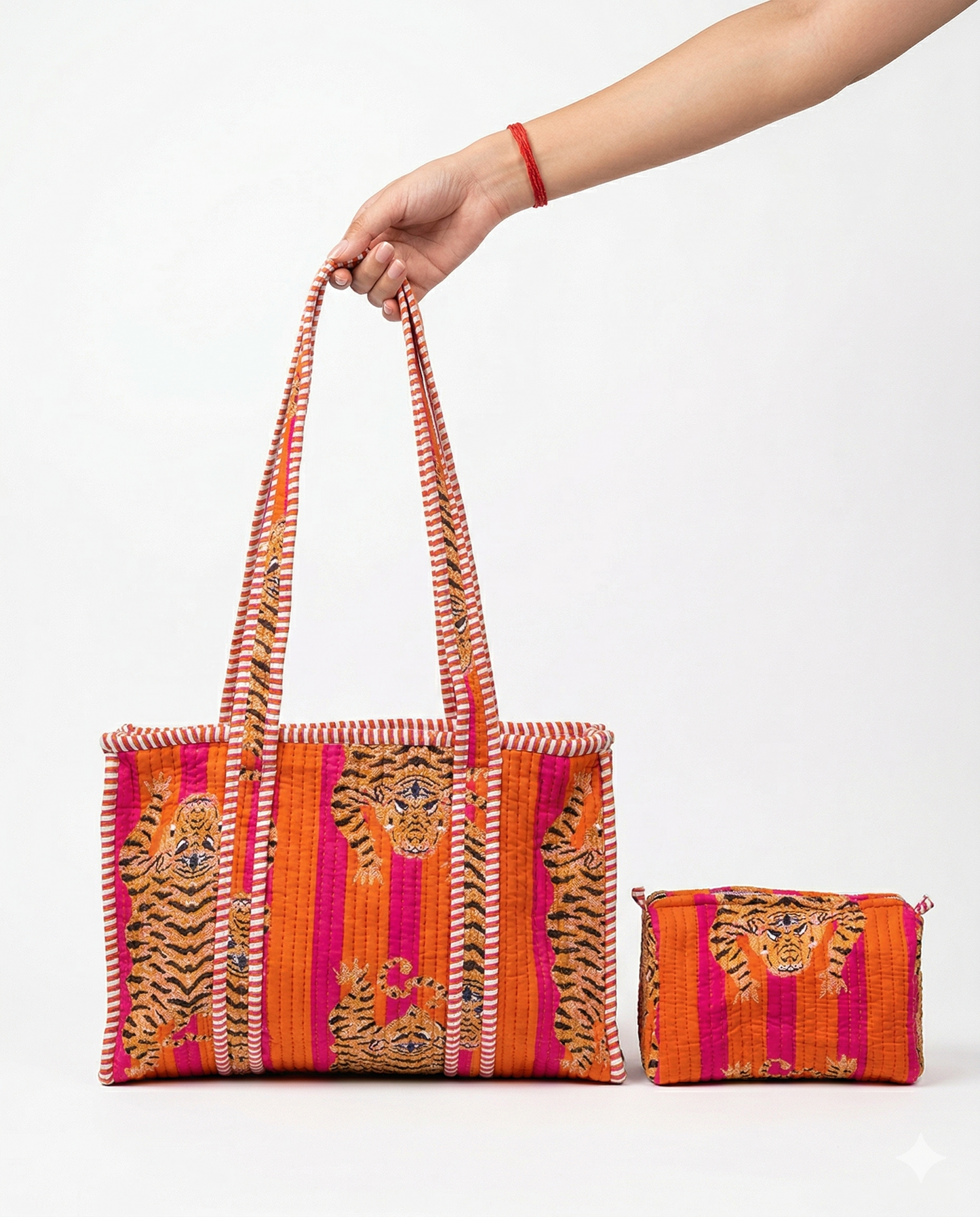 Tiger Tango – Tibetan Quilted Tote & Pouch Set