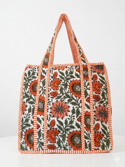 White green floral – Quilted Mini Tote Bag 12X12