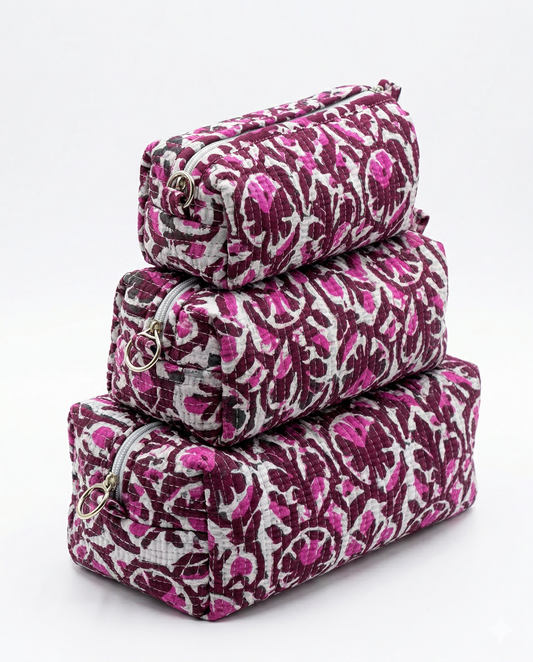 Pink Maroon Floral – Utility Pouch Pack of 3