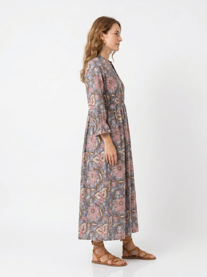 Silver Petals – Grey Floral Luxe Dress