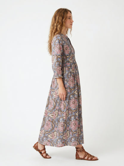 Silver Petals – Grey Floral Luxe Dress