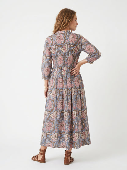 Silver Petals – Grey Floral Luxe Dress