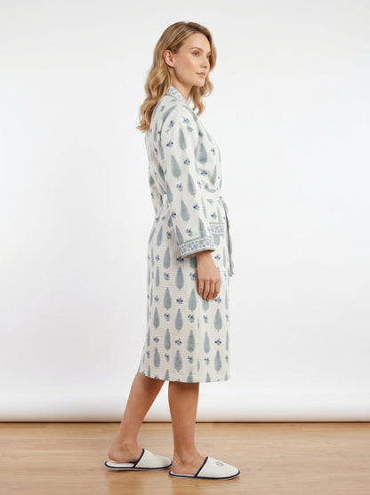 Mint White Petals Waffle Bathrobe – Luxury Spa Robe