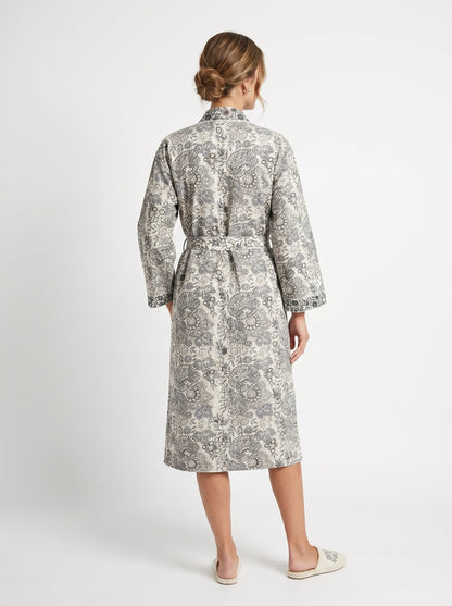Smoked Grey Vine Petals Waffle Bathrobe – Luxury Spa Robe