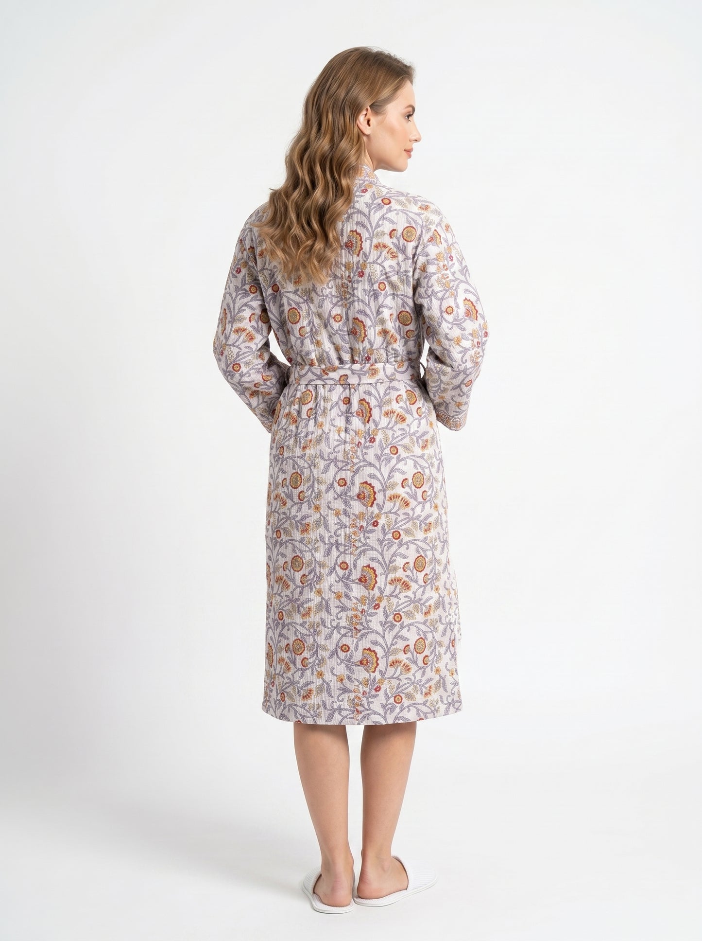 White Vine Petals Waffle Bathrobe – Luxury Spa Robe