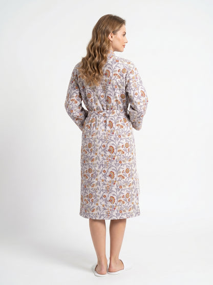 White Vine Petals Waffle Bathrobe – Luxury Spa Robe