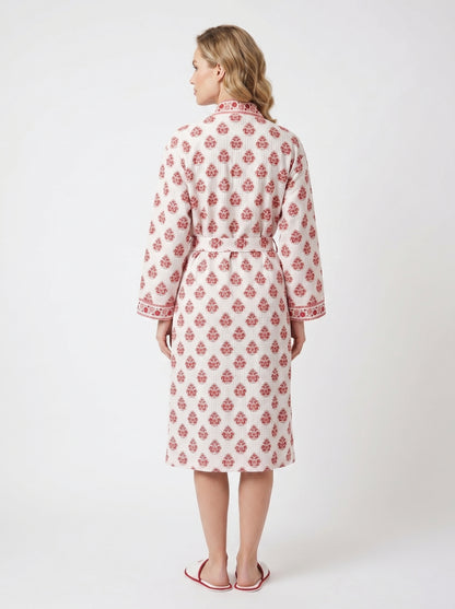 Red Crimson Bloom Petals Waffle Bathrobe – Luxury Spa Robe