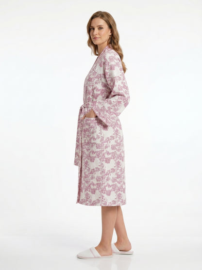 Rosewood Pink Vine Petals Waffle Bathrobe – Luxury Spa Robe