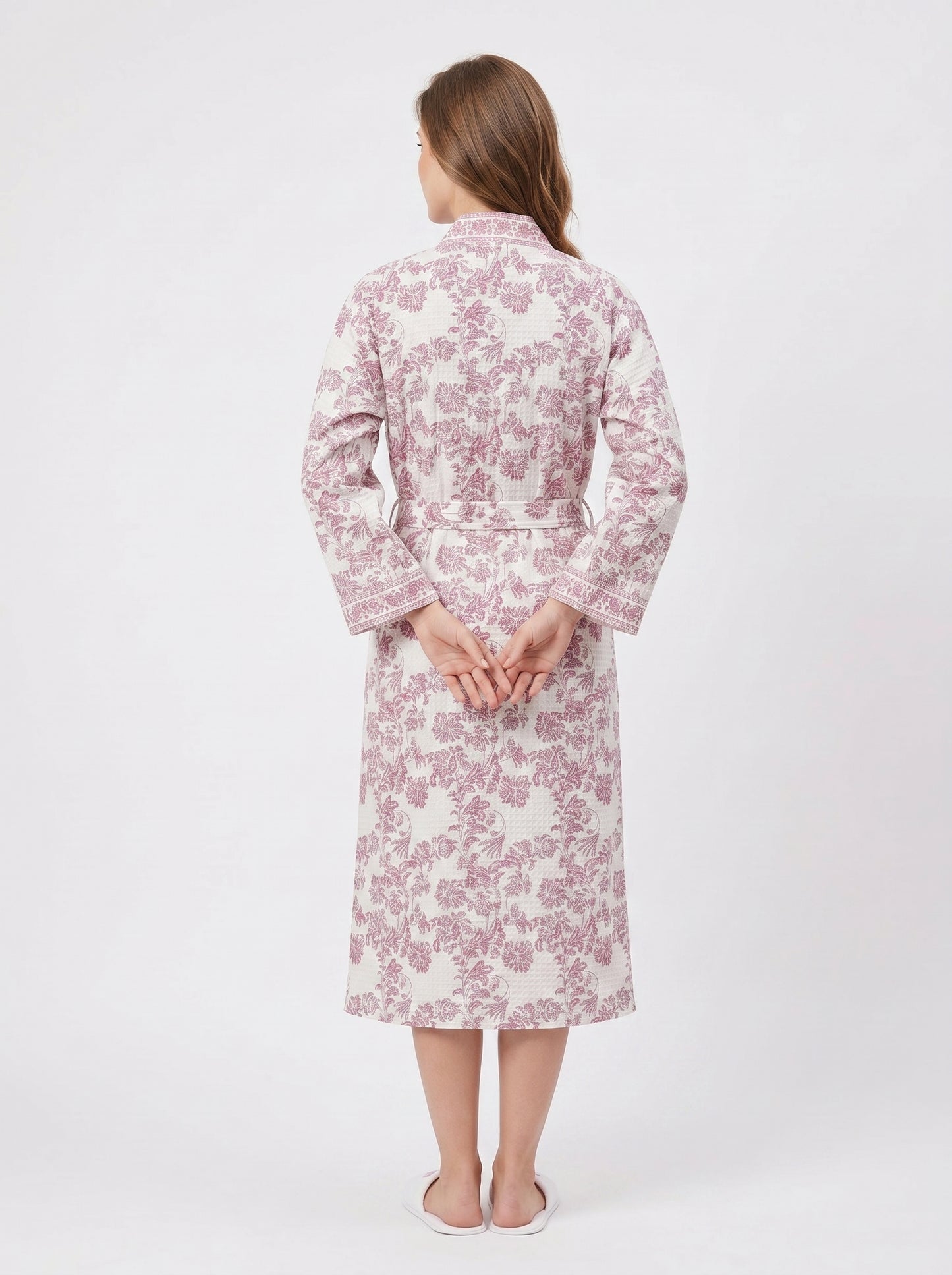 Rosewood Pink Vine Petals Waffle Bathrobe – Luxury Spa Robe