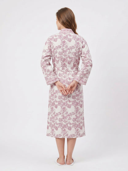 Rosewood Pink Vine Petals Waffle Bathrobe – Luxury Spa Robe